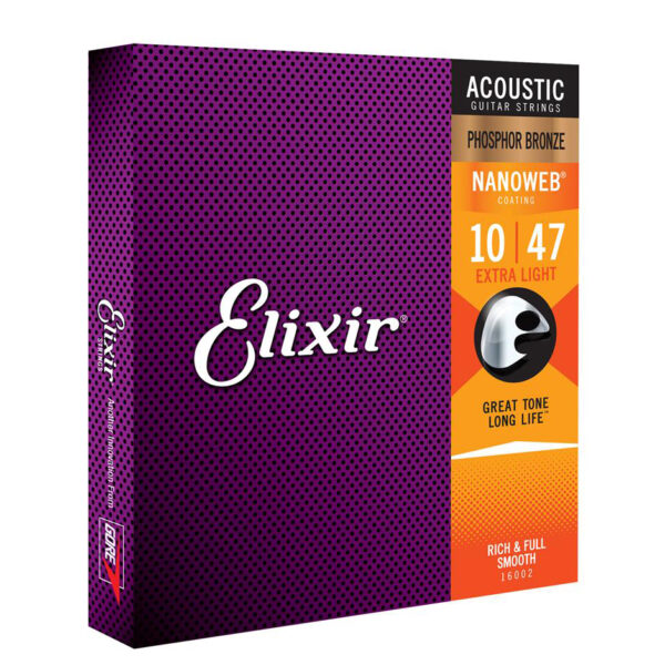 Elixir Nanoweb Phosphor Bronze Extra Light Acoustic Guitar Strings - 10-47 - Angle
