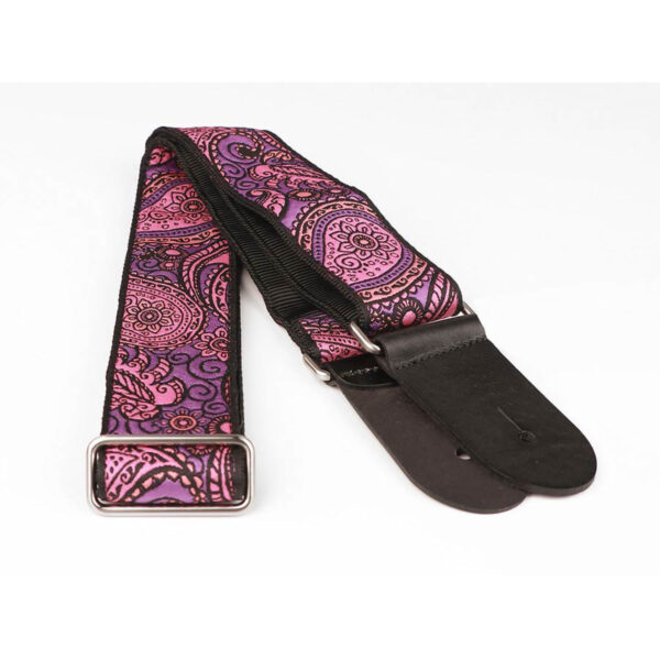 Gaucho Traditional Series 2 Jacquard Weave Guitar Strap - Purple and Pink - Leather Ends