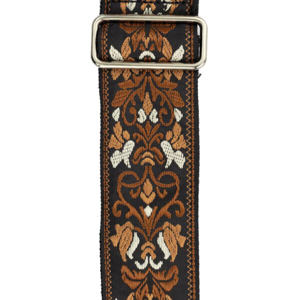 Gaucho Traditional Series 2 Jacquard Weave Guitar Strap - Black and Gold - Pattern