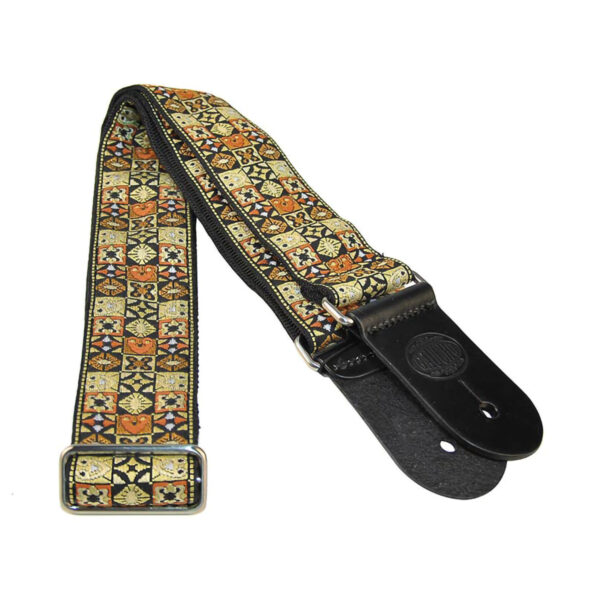 Gaucho Traditional Series 2 Jacquard Weave Guitar Strap - Gold Mosaic - Leather Ends