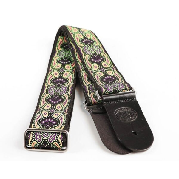 Gaucho Traditional Series 2 Jacquard Weave Guitar Strap - Green:Purple - Leather Ends