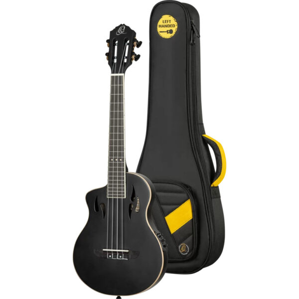 Ortega TourPlayer Series Tenor Size Left-Handed Ukulele - Matte Black - Gig Bag