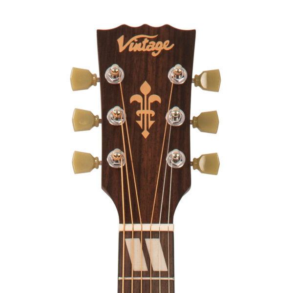 Vintage Historic Series Orchestra Acoustic Guitar - Vintage Sunburst - Headstock